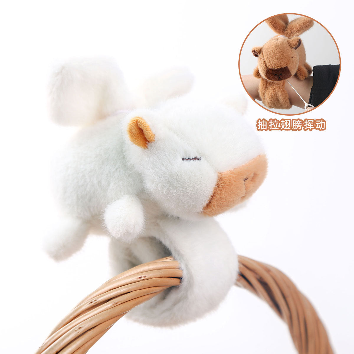 Cute Capybara Plush Slap Bracelet – Pink Animal Wristband Toy with Wagging Tail
