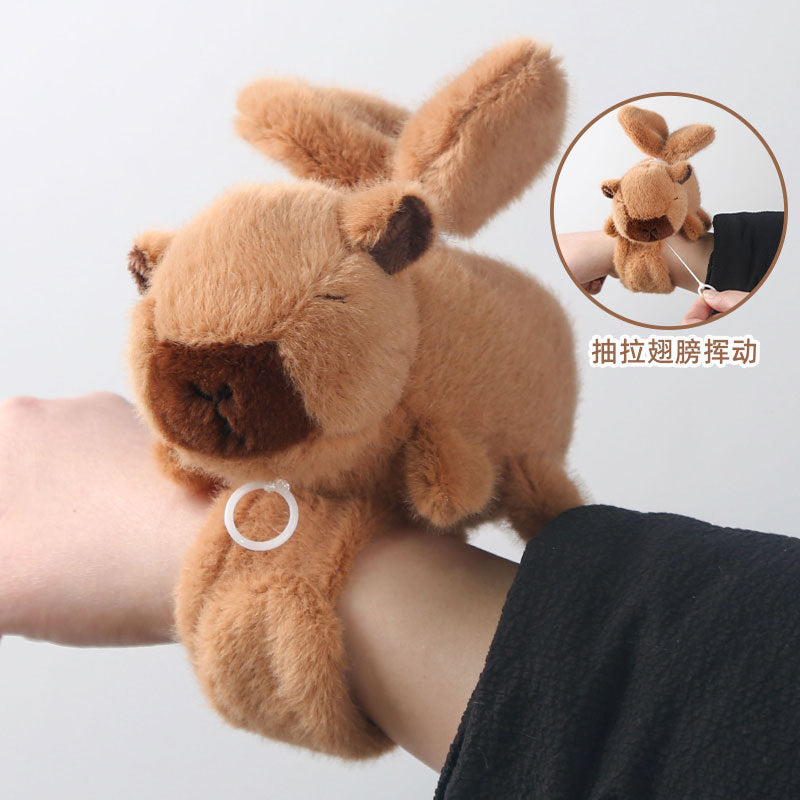 Cute Capybara Plush Slap Bracelet – Pink Animal Wristband Toy with Wagging Tail