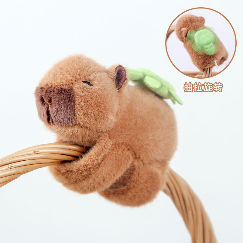 Cute Capybara Plush Slap Bracelet – Pink Animal Wristband Toy with Wagging Tail