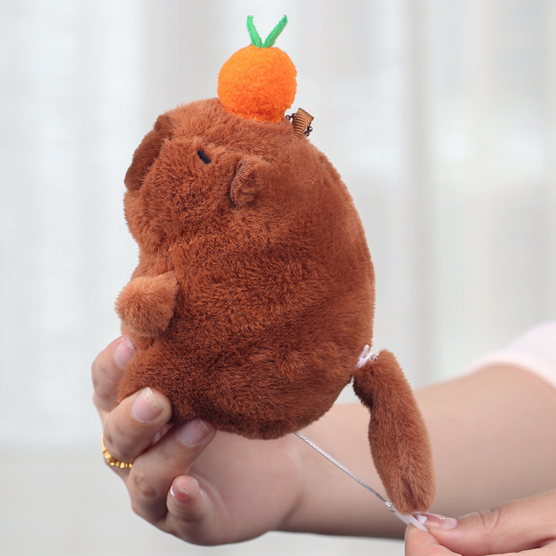 Cute Capybara Plush Slap Bracelet – Pink Animal Wristband Toy with Wagging Tail