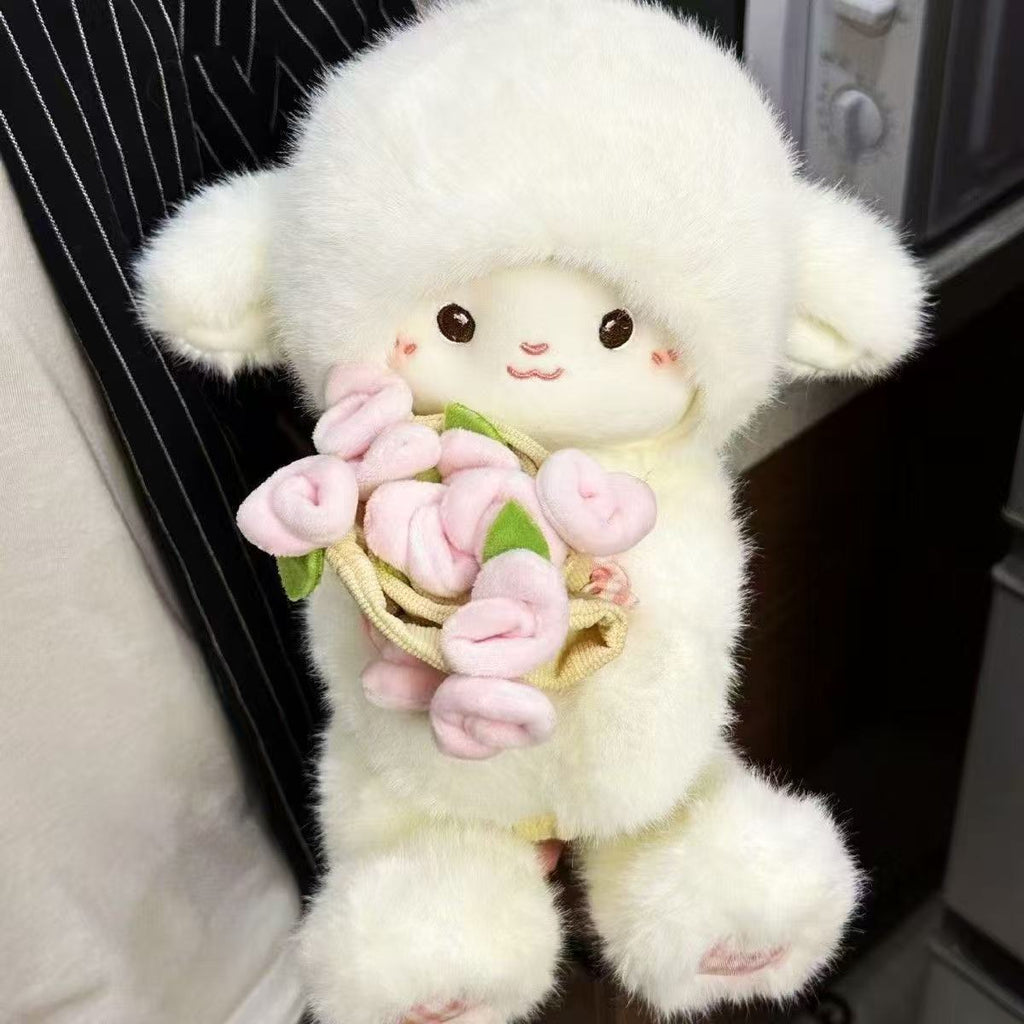 Rose Lamb Plush Toy – Cute Sheep Stuffed Animal with Removable Rose Hat & Gift Bouquet
