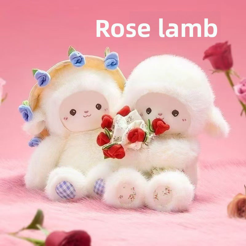Rose Lamb Plush Toy – Cute Sheep Stuffed Animal with Removable Rose Hat & Gift Bouquet